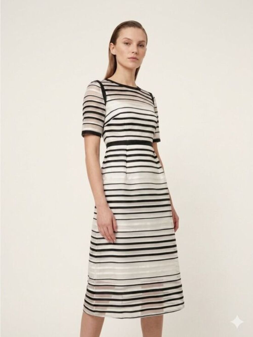 GOAT London Jane Atelier Black White Organza Stripe Midi Dress Size 2